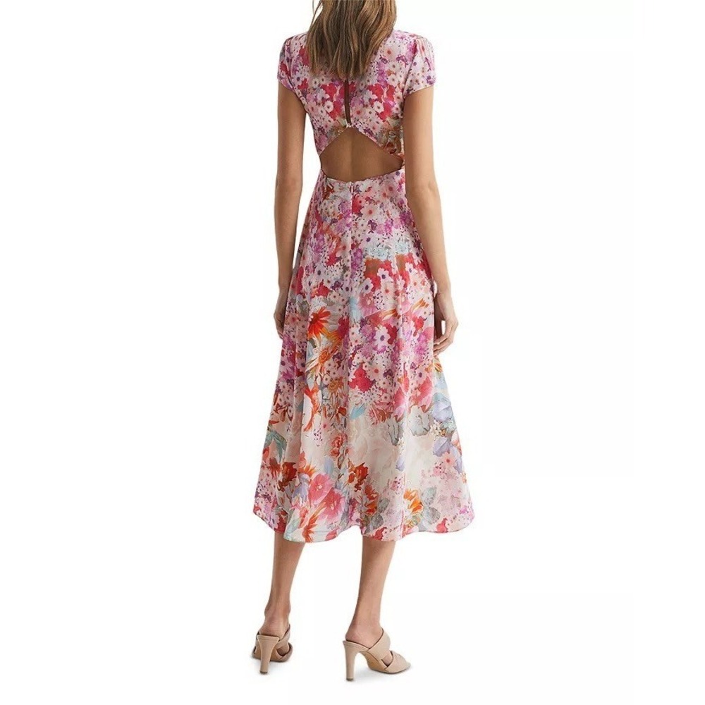 Reiss NWT Floral Ombre Midi Dress US 8 Pink Multicolor Slit Wedding Guest $290 - Picture 4 of 14